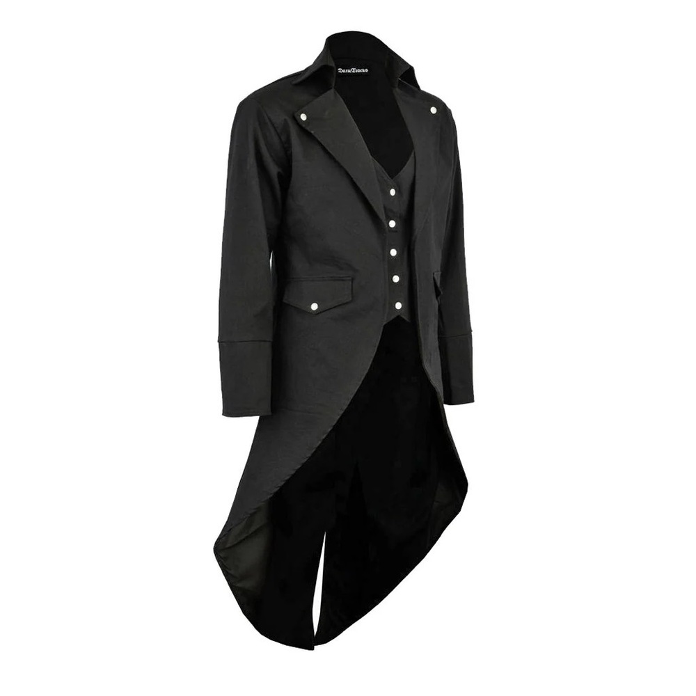 Men's Black Cotton Twill Steampunk Tailcoat Jacket Goth Victorian Coat
